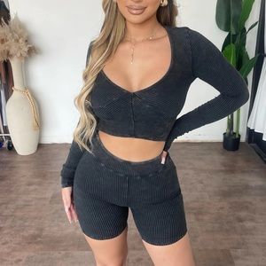 Two Piece Long Sleeve Biker Short Set • Size M • Bijou Apparel